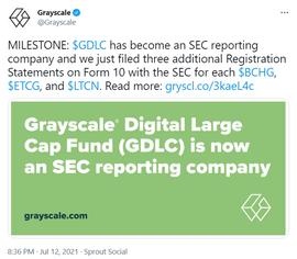 灰度：旗下GDLC基金已通过SEC注册生效，另已提交BCH、ETC、LTC信托注册申声明_DINA:ORD