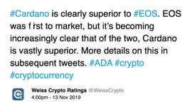韦氏评级嘴炮不断，断言Cardano远强于EOS_DAN:cardano币五个阶段
