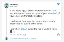 局回顾 | EtherWrapped 项目发布空投陷阱YEAR 代币损失超20万美元_ETH:HER