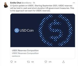 Coinbase总裁：USDC从9月起完全以现金和短期美国国债作为储备金_USD:CUSDC币