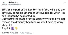 以太坊客户端Nethermind：难度炸弹和EIP-3554是针对试图分叉链的攻击者的防御措施_以太坊:以太坊交易所叫什么名字